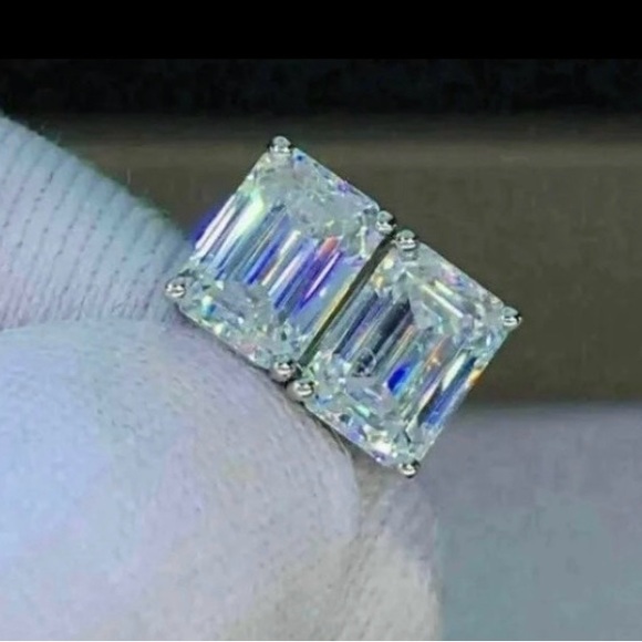 Stampd Jewelry - 18K White Gold 4CT Diamond Emerald Cut Solitaire Stud Earrings